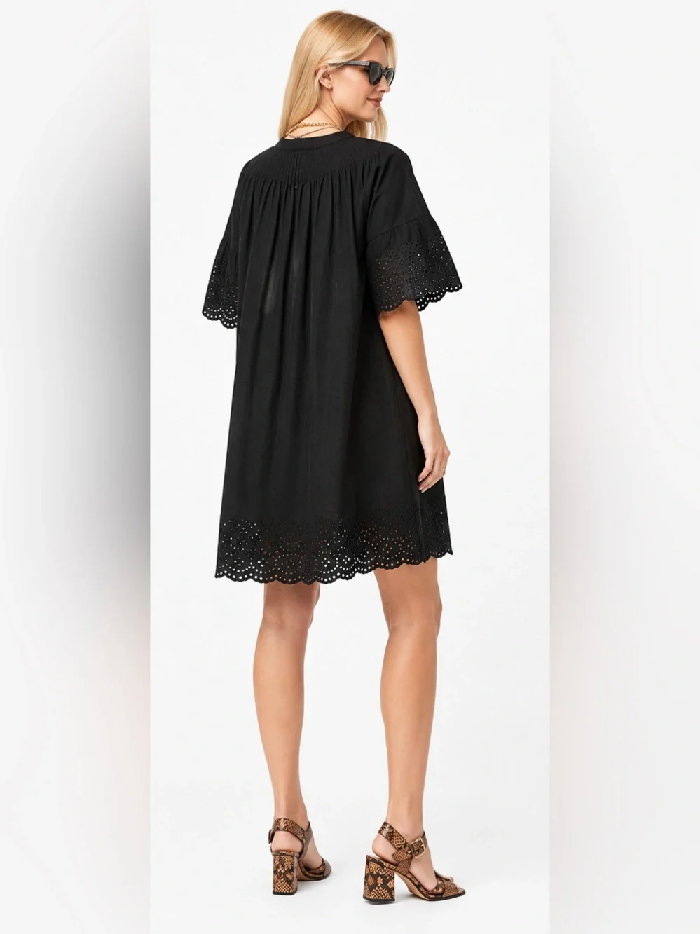 J. Crew Jolie Dress in Eyelet Cotton Poplin in Black